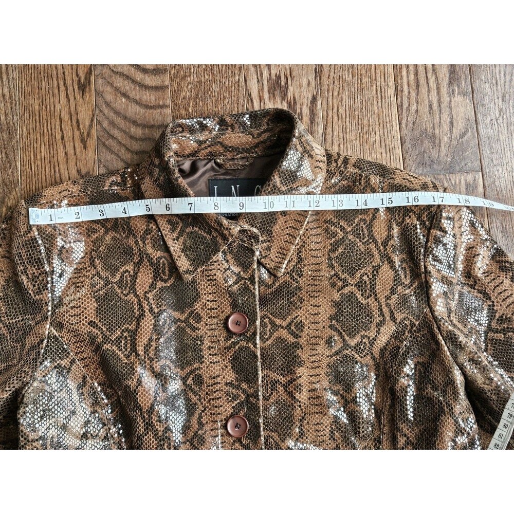 Y2K INC Brown Leather Snake Print Button Up Trench Coat Womens Size Medium - Picture 6 of 12